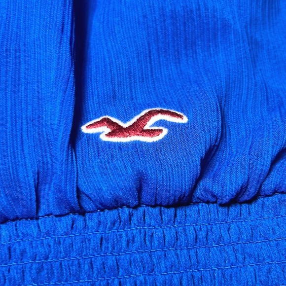 Hollister Womens Size XS Blue Ruffle Peasant Blouse Y2K Boho Smocked Waist Sheer - Picture 5 of 13